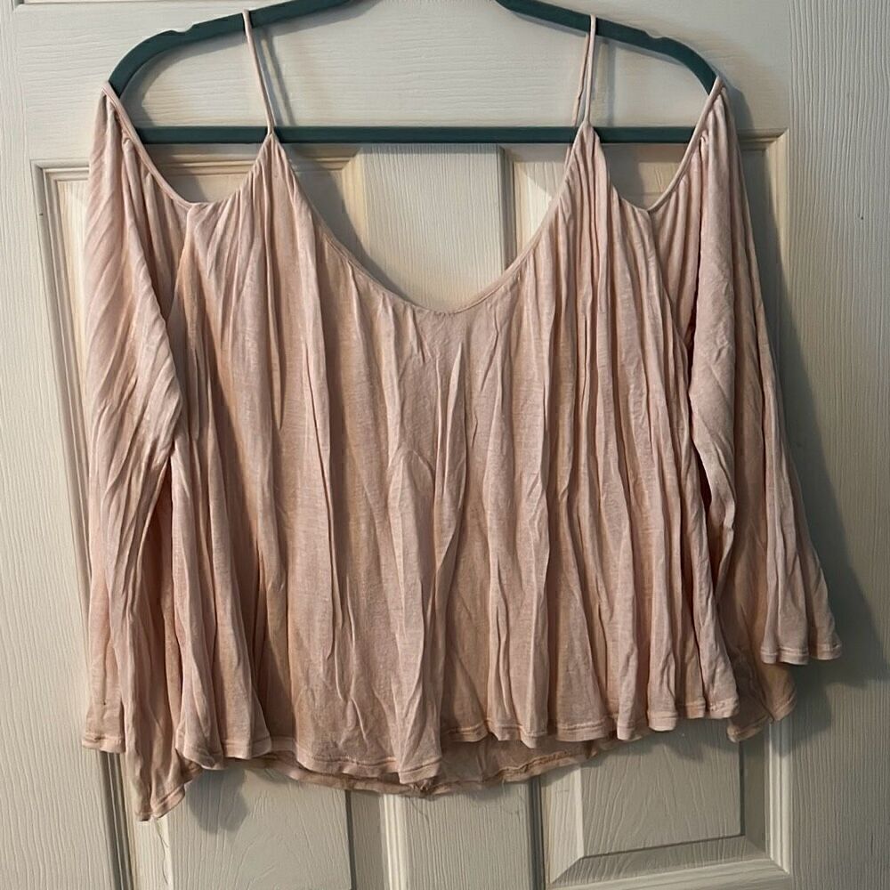 Women's Pink Super Soft Flowy Long Sleeve Cold Shoulder Blouse Size Medium